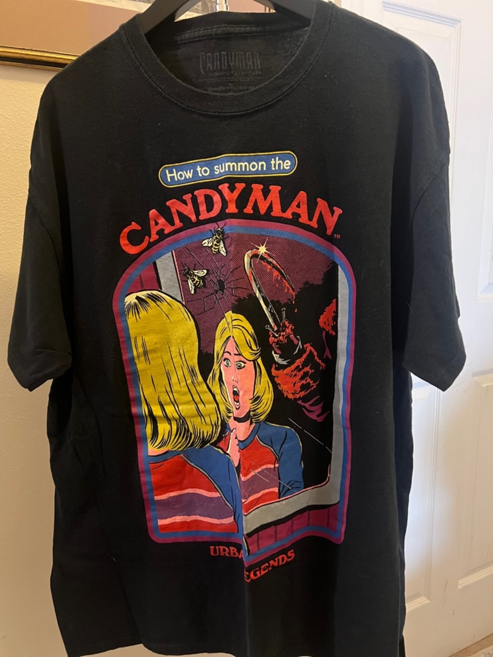 Candyman Graphic Tee - washed Black with Red, Yellow & Blue Art XL